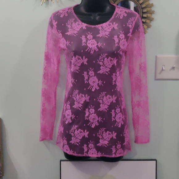 Searle EUC bright Pink lace long sleeve top - Picture 1 of 5